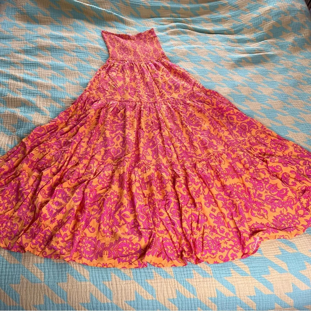 Abel the Label Medium, Orange and Pink Floral Maxi Strapless Dress